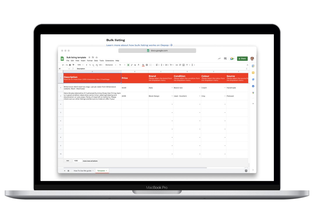 depop bulk listing template